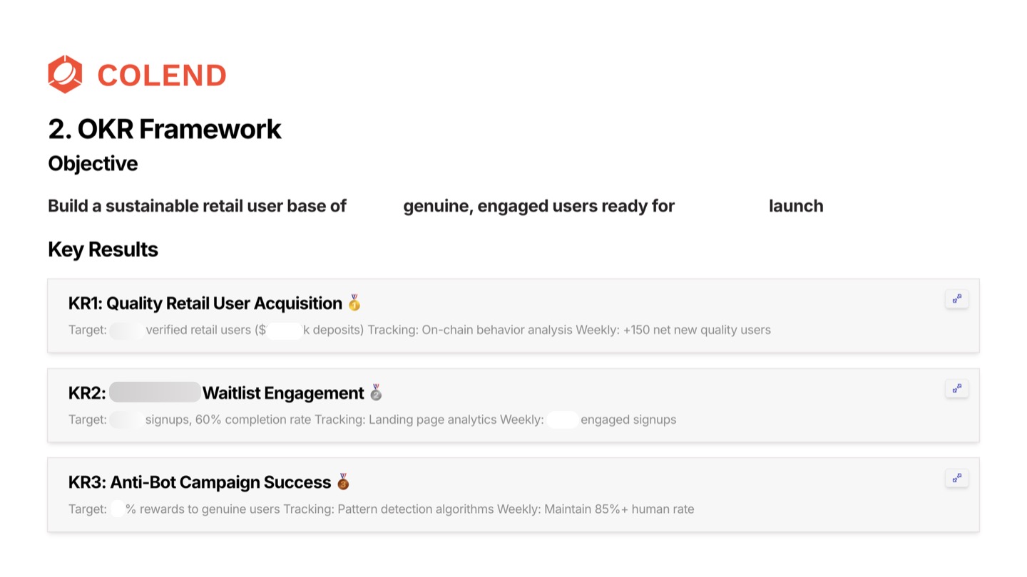 OKR Framework from Colend Protocol data strategy audit