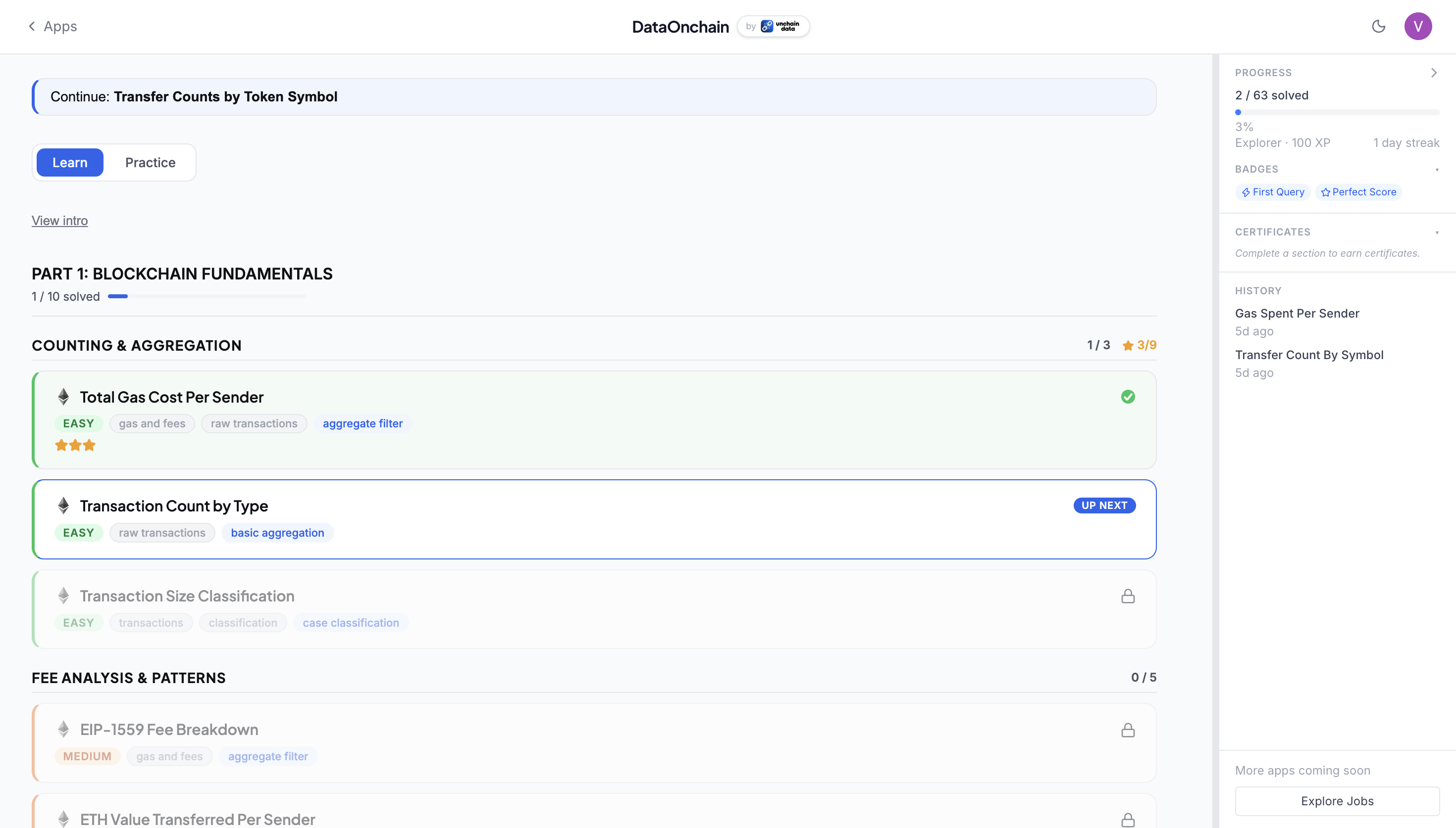 WizardCamp learning path with exercises and progress tracking